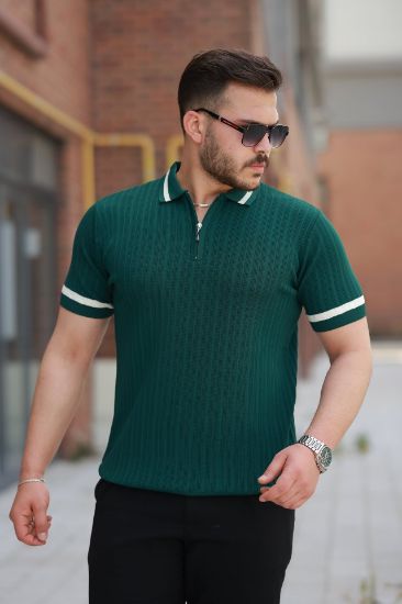 Erkek Yaka Ve Kolları çizgi Detaylı Fermuarlı Kısa Kollu T-shirt resmi
